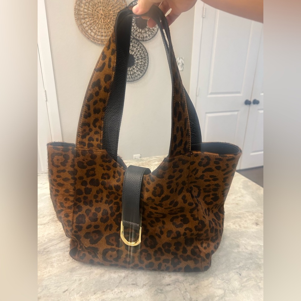 Divina Firenze Leopard Print Tote Bag with Black Accents